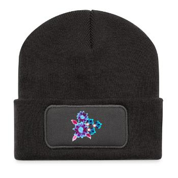 Hypnotische Blumen - Neonblumen - Recycelte Patch Beanie - Dunkelgrau - Vorne