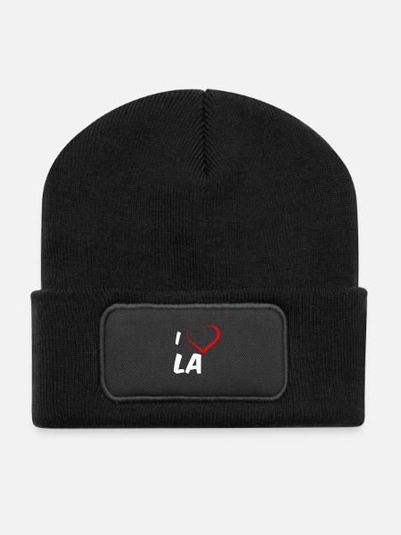 i love la white - Recycelte Patch Beanie - Schwarz