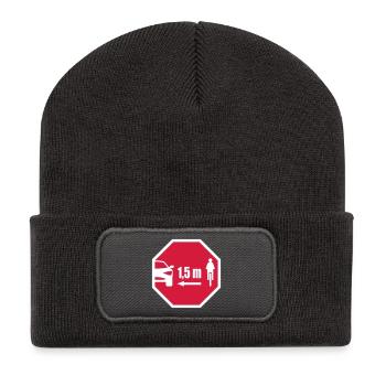 Stop Schild Look - Abstand für Radfahrer 1,5 m - Recycelte Patch Beanie - Dunkelgrau - Vorne