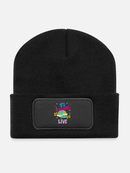 To Travel Is To Live Travel T-shirt - Recycled Patch Beanie - black