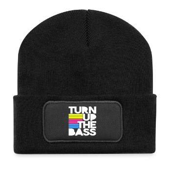 TURN UP THE BASS! - Recycelte Patch Beanie - Schwarz - Vorne