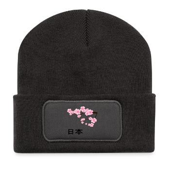 Asien Japanisch Kirschblueten Japan Botanik Kirsch - Recycelte Patch Beanie - Dunkelgrau - Vorne