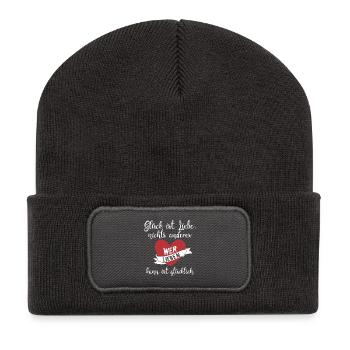 Glück ist Liebe - Recycelte Patch Beanie - Dunkelgrau - Vorne
