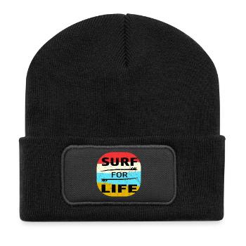 Surfer surfing surf sea lake waves holiday gift - Recycled Patch Beanie - black - Front