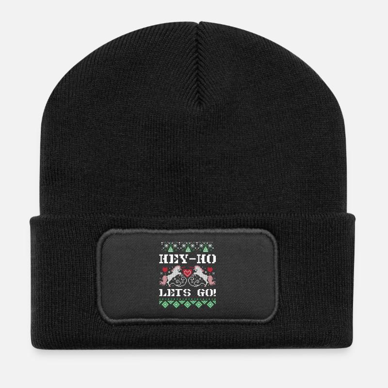 ugly christmas sweater with unicorn - Recycled Patch Beanie - black