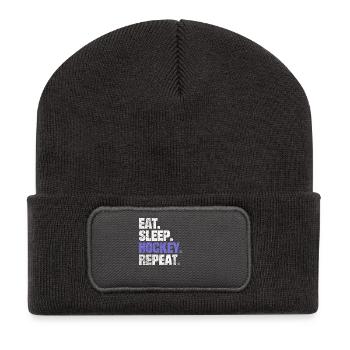 EAT SLEEP HOCKEY HOCKEY RÉPÉTITION CADEAUX Spruche - Beanie recyclé à patch - charbon - Devant
