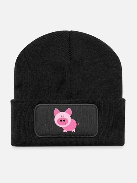 Pink Pig - Recycled Patch Beanie - black