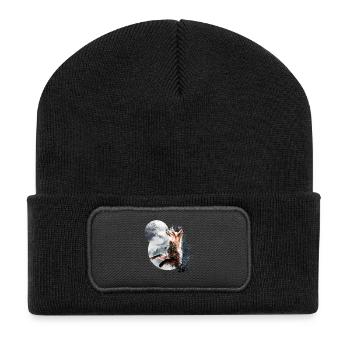 Fuchs im Mondschein - Recycelte Patch Beanie - Schwarz - Vorne