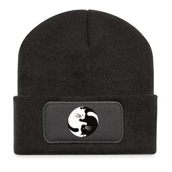 2 chats câlins, ying yang - Beanie recyclé à patch - charbon - Devant