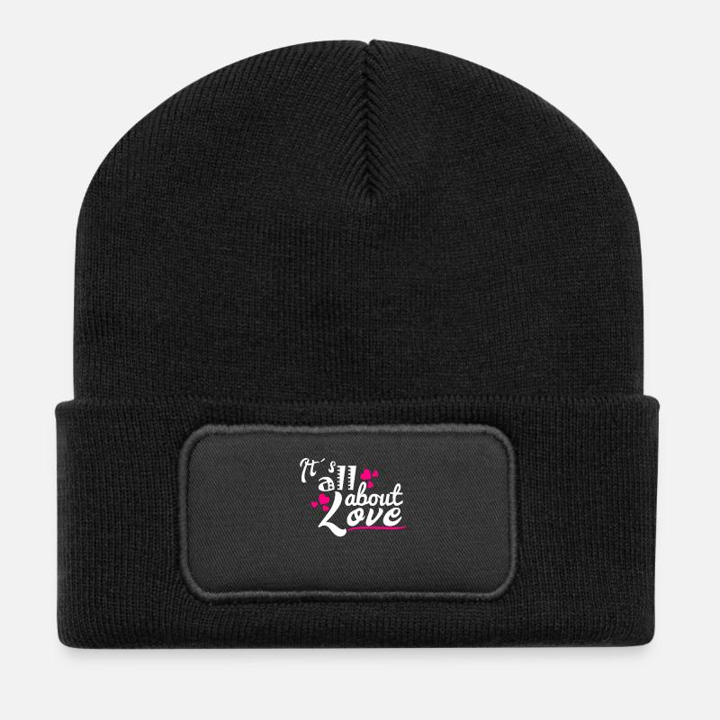 Valentinstag Februar Liebe Geschenkidee - Recycelte Patch Beanie - Schwarz