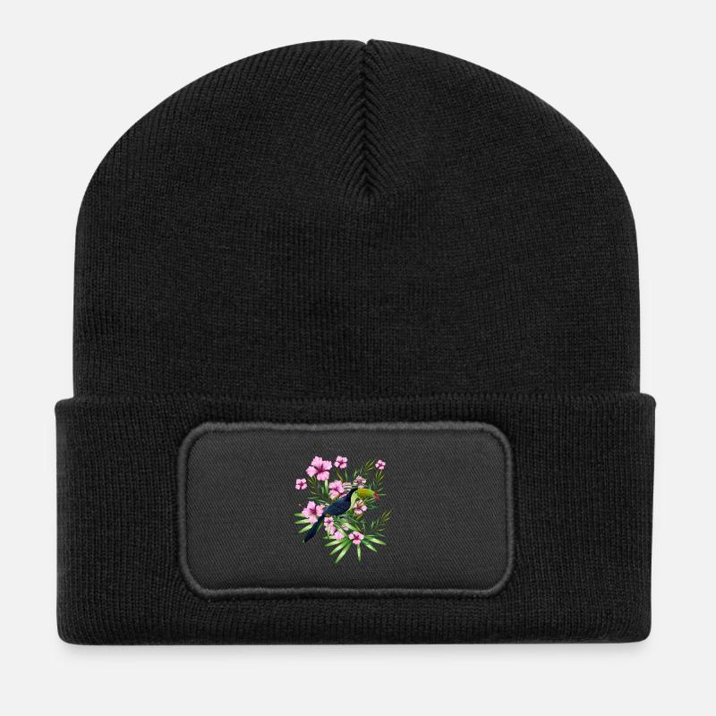bird and gumamela - Recycelte Patch Beanie - Schwarz