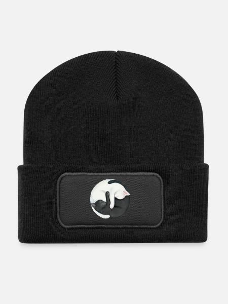 Yin Yang Balancing Cats - Recycled Patch Beanie - black