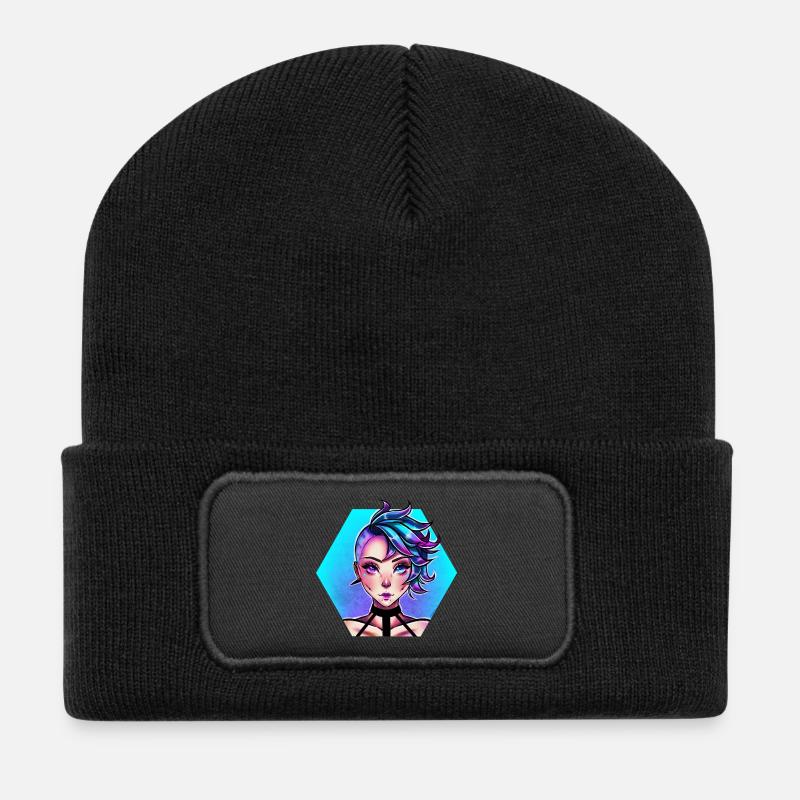 blau Punk - Recycelte Patch Beanie - Schwarz