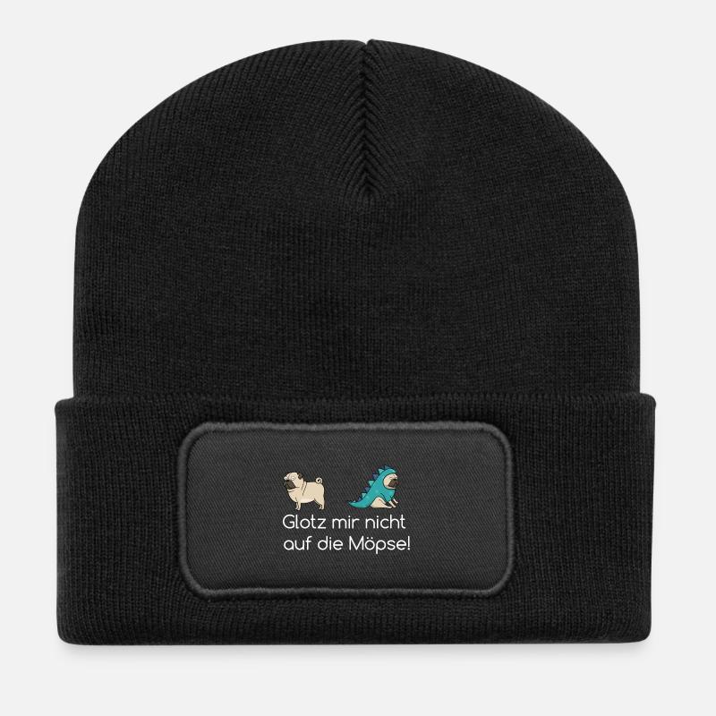 Glotz mir nicht auf die Möpse Geschenk - Recycelte Patch Beanie - Schwarz