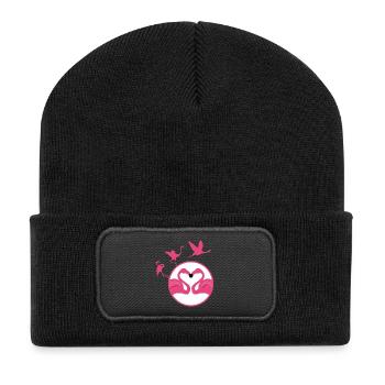 Rosa Flamingos Herz - Recycelte Patch Beanie - Schwarz - Vorne