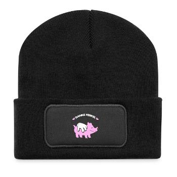 Danke Ferkel Fun Shirt Hoodie - Recycelte Patch Beanie - Schwarz - Vorne