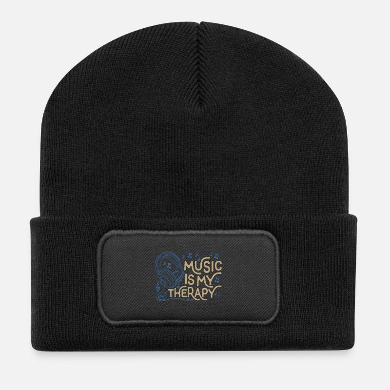 The music is my Therapy life - Recycled Patch Beanie - black