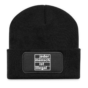 Jeder Mensch ist illegal - Recycelte Patch Beanie - Schwarz - Vorne