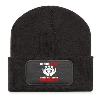 HILF DIR SELBST SONST HILFT DIR EIN SOZIALARBEITER - Recycelte Patch Beanie - Dunkelgrau - Vorne