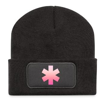 Pinkes schlichtes großes einfaches 6-Kreuz Design - Recycelte Patch Beanie - Dunkelgrau - Vorne