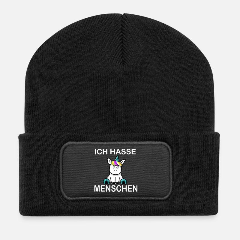 Ich hasse Menschen Einhorn - Recycelte Patch Beanie - Schwarz