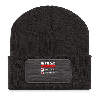 Funny My Wife Says T-shirt - Recycled Patch Beanie - dark grey - Front