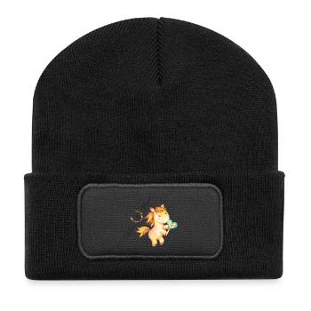 Schulanfang 1.Klasse Pferd ***super süß*** - Recycelte Patch Beanie - Schwarz - Vorne