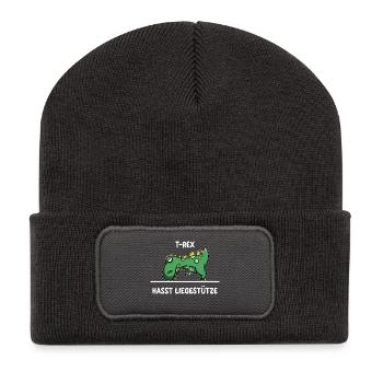 T-Rex hasst Liegestütze - Dinosaurier, Dino Shirt - Recycelte Patch Beanie - Dunkelgrau - Vorne