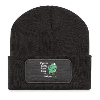 If you are happy - T-Rex Dino funny dinosaur - Recycled Patch Beanie - dark grey - Front