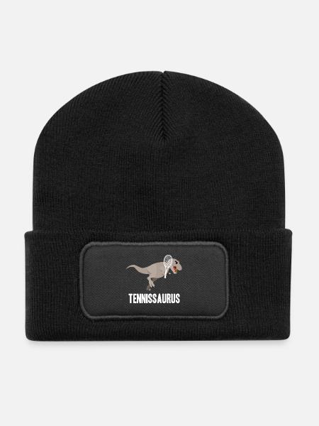 Dinosaur Tennis T-Rex Gift Idea - Recycled Patch Beanie - black