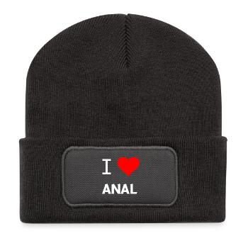 I love Anal Liebe Herz Sexualität Sex Geschenfke - Recycelte Patch Beanie - Dunkelgrau - Vorne