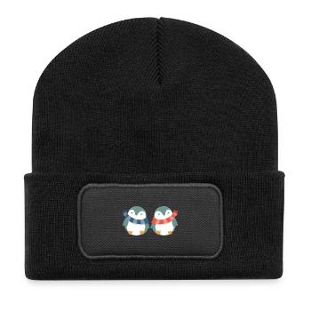 Glückliche Pinguine - Recycelte Patch Beanie - Schwarz - Vorne