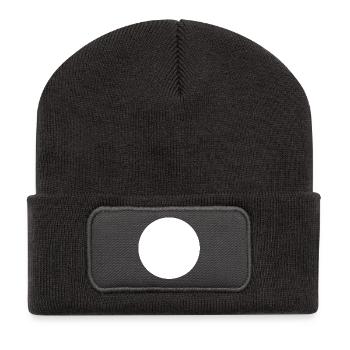 Großer weißer Kreis Minimalismus - Recycelte Patch Beanie - Dunkelgrau - Vorne
