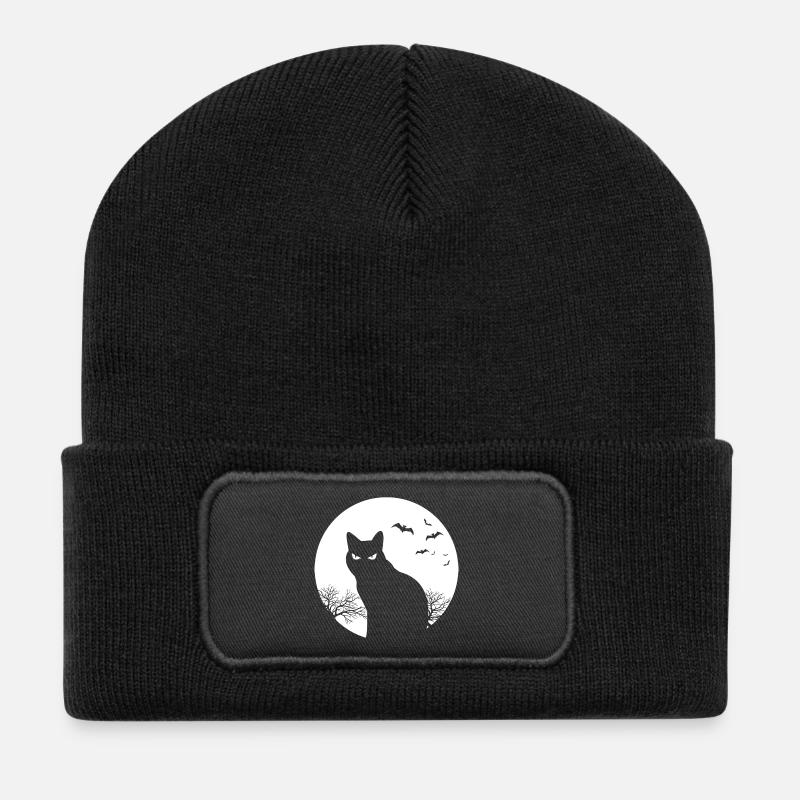 Katze Halloween Mond Geschenk Haustier Katzen - Recycelte Patch Beanie - Schwarz