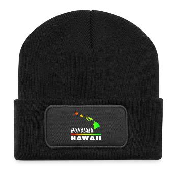 Hawaii Honolulu mit Karte / Geschenk Landkarte - Recycelte Patch Beanie - Schwarz - Vorne