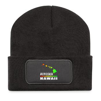 Hawaii Honolulu with Map / Gift Map - Recycled Patch Beanie - dark grey - Front