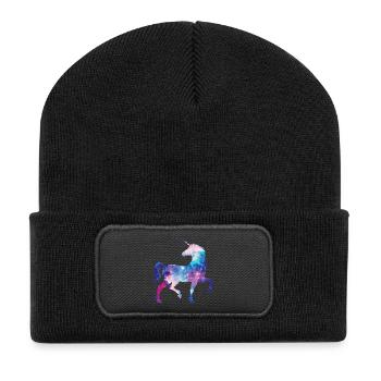 Galaxy Einhorn - Recycelte Patch Beanie - Schwarz - Vorne