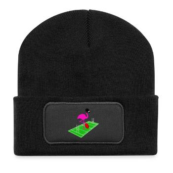 Rugby Flamingo - Recycelte Patch Beanie - Schwarz - Vorne