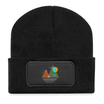 Camping in den Bergen - Recycelte Patch Beanie - Schwarz - Vorne