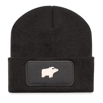 Schwein / Pig - Recycelte Patch Beanie - Dunkelgrau - Vorne