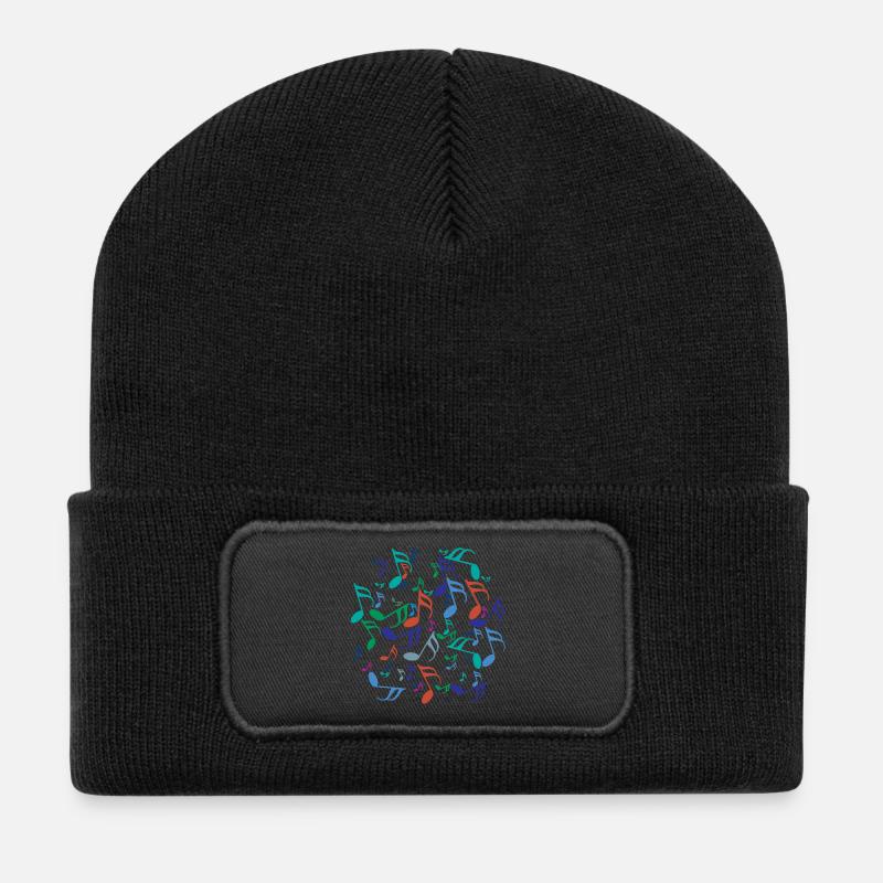 Colorful Music Notes - Recycled Patch Beanie - black