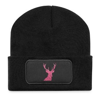 Silhouette de cerf pailletée rose - Beanie recyclé à patch - noir - Devant