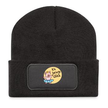 Porc chanceux - Beanie recyclé à patch - charbon - Devant