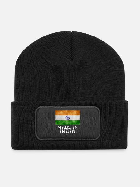 Made in India Flag Stencil Tee - Recycled Patch Beanie - black