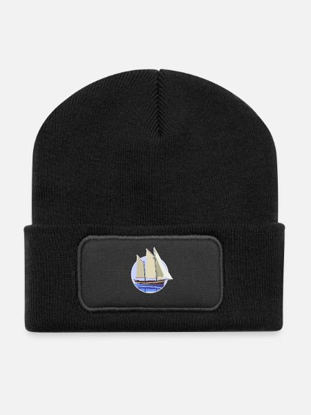 Segelboot Pastellkreis Illustration - Recycelte Patch Beanie - Schwarz