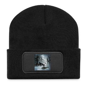 Loup noir et blanc - Beanie recyclé à patch - noir - Devant