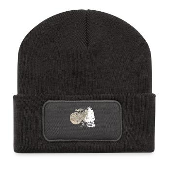 Schiff Weltkarte - Recycelte Patch Beanie - Dunkelgrau - Vorne