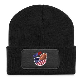 American Football Finale Champion Lustig Team Fan - Recycelte Patch Beanie - Schwarz - Vorne