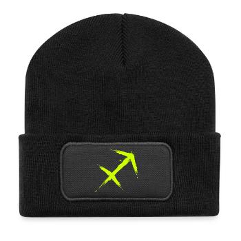 Schütze Sternzeichen Sagittarius Symbol Gelb Neu - Recycelte Patch Beanie - Schwarz - Vorne