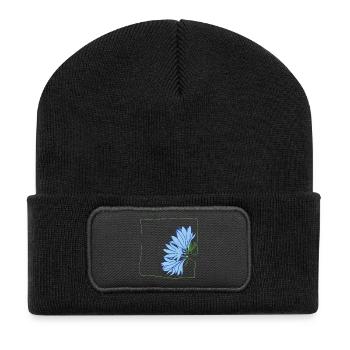 Kornblume minimalistisch - Recycelte Patch Beanie - Schwarz - Vorne